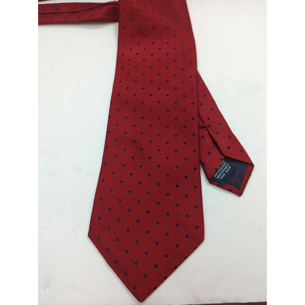 Daniel Cremieux Silk Tie Handmade Red With Blue Dots 57" X 4" - Picture 3 of 4